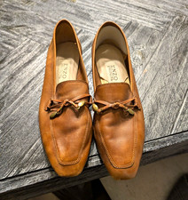 Enzo Angiolini Women  s Brown Leather Slip-On Loafer Almond Toe Bow 9