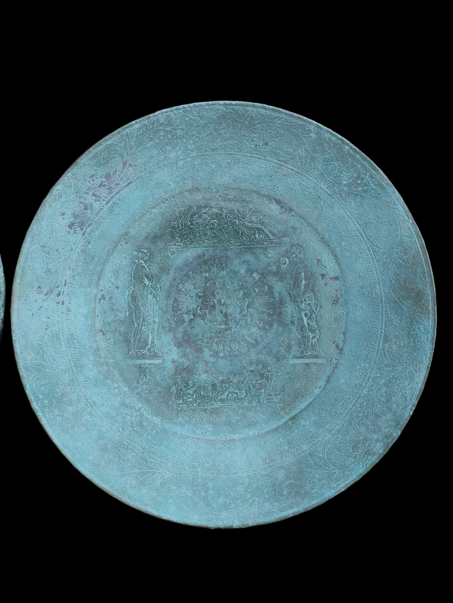 2 ANCIENT ROMAN BRONZE VOTIVE ENGRAVED PLATES with MYTHOLOGICAL SCENES 1-2 ct.