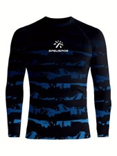 NWT Men's UV Protection Long Sleeve Swim Shirt Quick Dry Surf Black Blue Size M