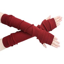 Winter Fingerless Long Gloves for Women Cashmere Blended 50cm/19.7in Burgundy