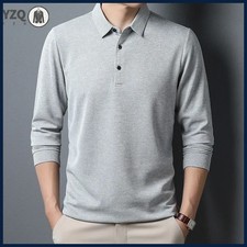 Men's Business Casual Polo Long Sleeve T-shirt Summer Comfortable Solid Cotton