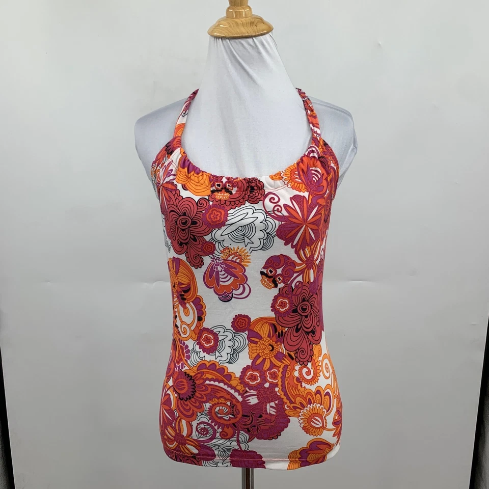 Prana Tank Top Womens S Small Multi Floral Halter Neck Cutout Straps Shelf Bra - Image 2 of 4