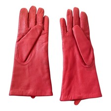 Vintage mid-length red leather gloves black fleece lining M