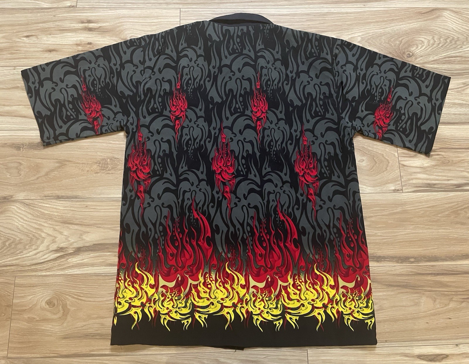Authentic Shaolin Black Red Flame Button-Up Shirt… - image 2