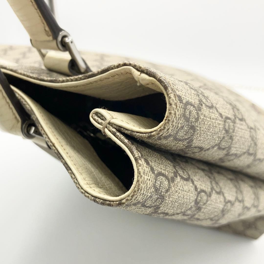 GUCCI GG Supreme Canvas Tote Bag Beige Leather Handle A4 Storage Pre-owned thumbnail 11
