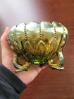 Nice Northwood Green Carnival Glass Leaf & Beads Rose Bowl Rayed Interior