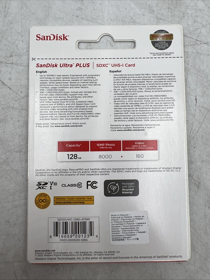 Sandisk Ultra Plus microSDXC UHS-I with Card Adapter 128gb Full HD Video - Image 2 of 2