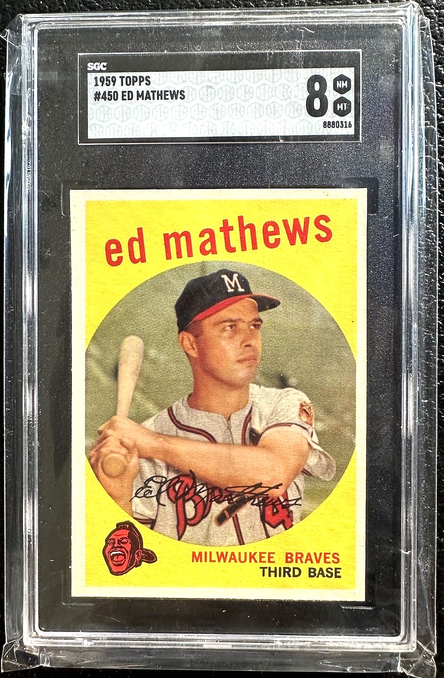 1959 TOPPS #450 EDDIE MATHEWS HOF MILWAUKEE BRAVES  SGC  8 NM/MT  STUNNING