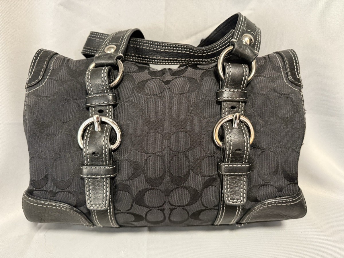 Vintage COACH CHELSEA Optic BLACK CANVAS Signature Turn Lock Bag