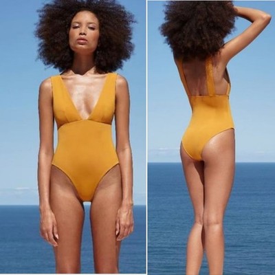 HAIGHT Raquel Plunge One Piece Swimsuit Size S Turmeric Yellow NEW $248