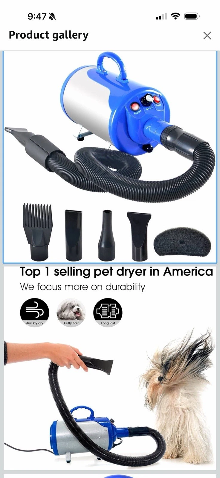 SHELANDY Groomer Partner Pet Hair Dog Grooming Blower with Heater (Blue)