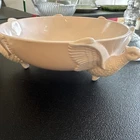 Vintage Jeannette Co Shell Pink Milk Glass Footed 3 Pheasant Bowl  MCM 8"