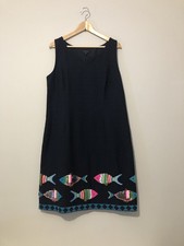 NWT Talbots Navy Midi Dress Colorful Fish Sequin Embroidery Women’s 14 Large
