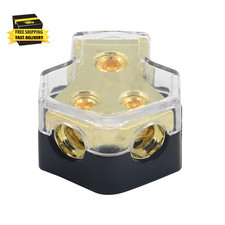 2 Way Power Distribution Block, 0/2/4 AWG Gauge In, 4/8/10 Gauge Out, Car Audio