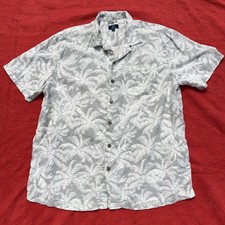 Vintage Large Tropical Palm Print Button Down Camp Shirt Beach Vacation