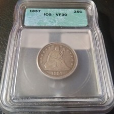 1857 Seated Liberty Quarter ICG VF 30