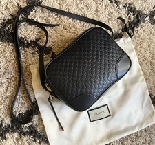 Gucci Signature GG Dark Navy Leather Bree Camera Bag