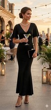 Lulus Maxi Dress L Evenings Black Velour Flutter Sleeve Whimsigoth