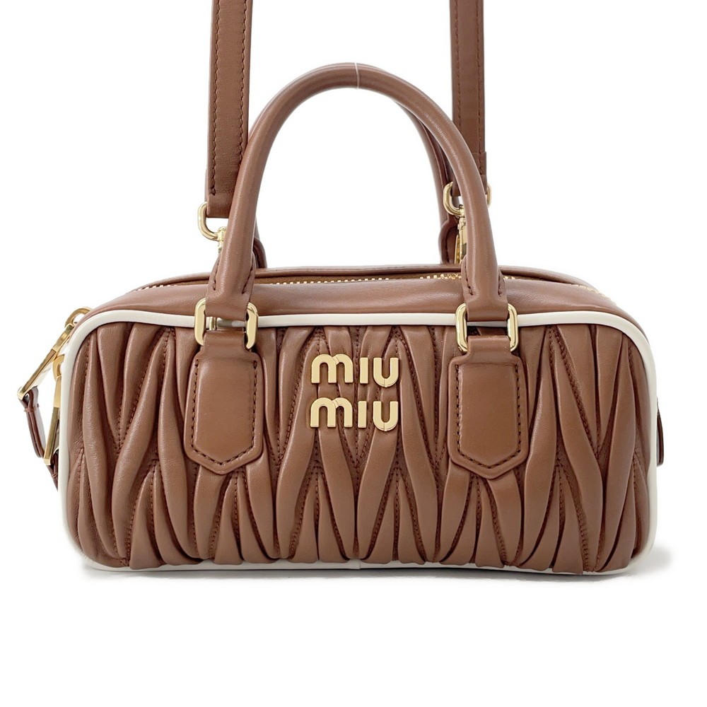 MIUMIU Arkady 2WAY Handbag Size regular Leather Camel 5BB142 | eBay