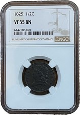 1825 H1C Classic Head 1/2 Cent NGC VF35 Key PROBLEM FREE Early Copper Type Coin