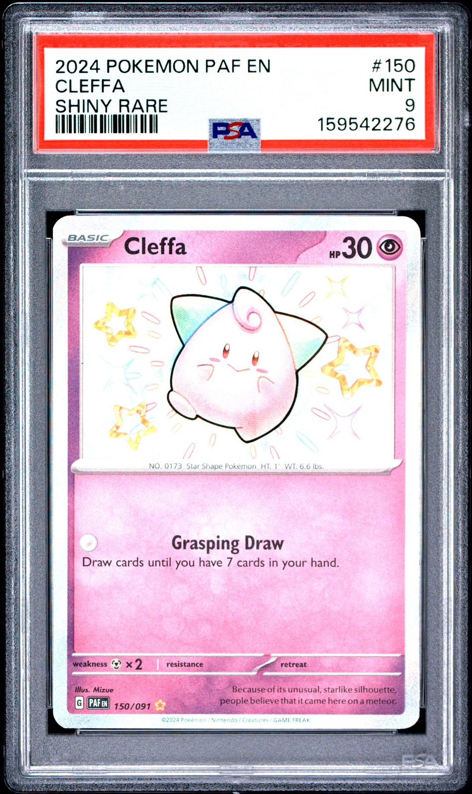 2024 POKEMON PAF EN-PALDEAN FATES SHINY RARE #150 CLEFFA PSA 9