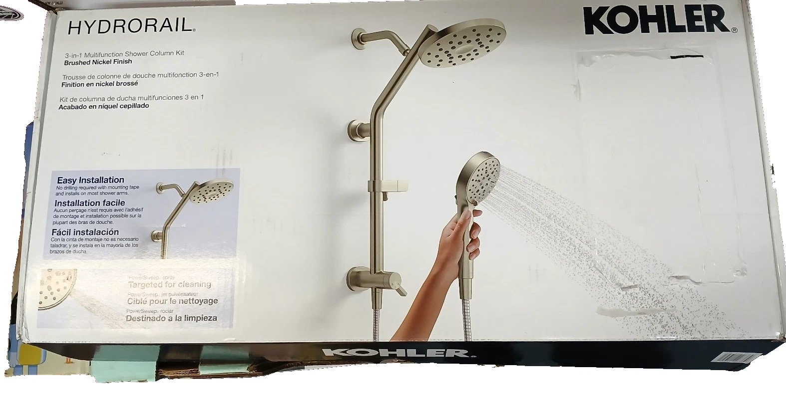 Kohler Hydrorail Shower Head Brushed Nickel 3-in-1 Multifunction Handheld