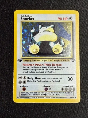 Pokémon Snorlax Jungle 1st Edition Holo Rare 90 HP 11/64 English Card