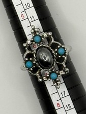 Vintage Avon Ring Mirabella Faux Hermatite Turquoise Silver Tone Sz Adj 6.5