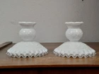 Vtg Fenton Silver Crest Spanish Lace Milk Glass Candlesticks Pair 3 1/2" T VGUC