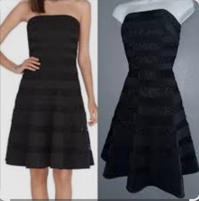 White House Black Market Sz 00 Blk Party Dress Strapless Mesh Striped Lace  MINT | eBay
