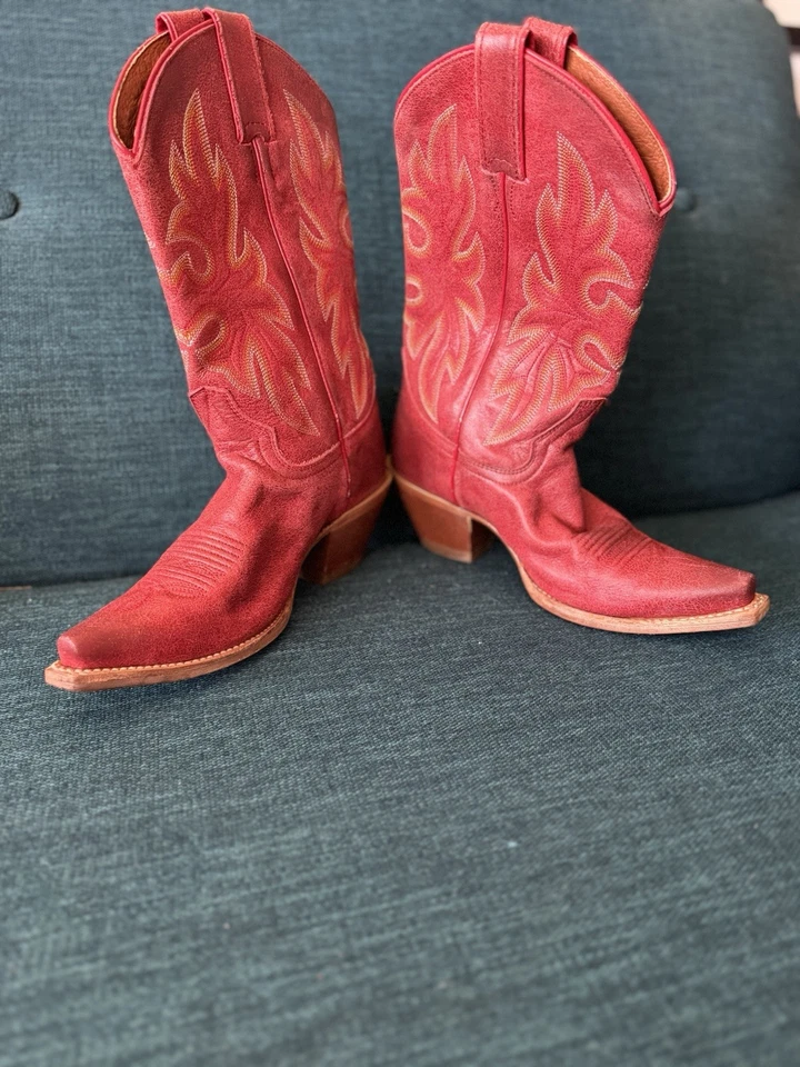 Botas vaqueras de cuero genuinas Harley Davidson• rojas • para mujer talla 7 Foto 2 de 4