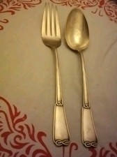 BROGGI MILANO SET 2 POSATE Da Portata Alpacca Molto Antiche Segni Del Tempo 