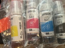 Genuine Epson OEM 522 EcoTank Ink Bottles 4 Pack BLACK CYAN YELLOW MAGENTA NEW 