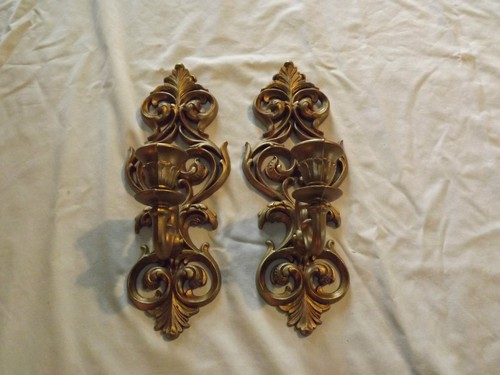 VINTAGE 1970 PAIR OF BURWOOD SCROLL LEAF DESIGN WALL CANDLE HOLDERS