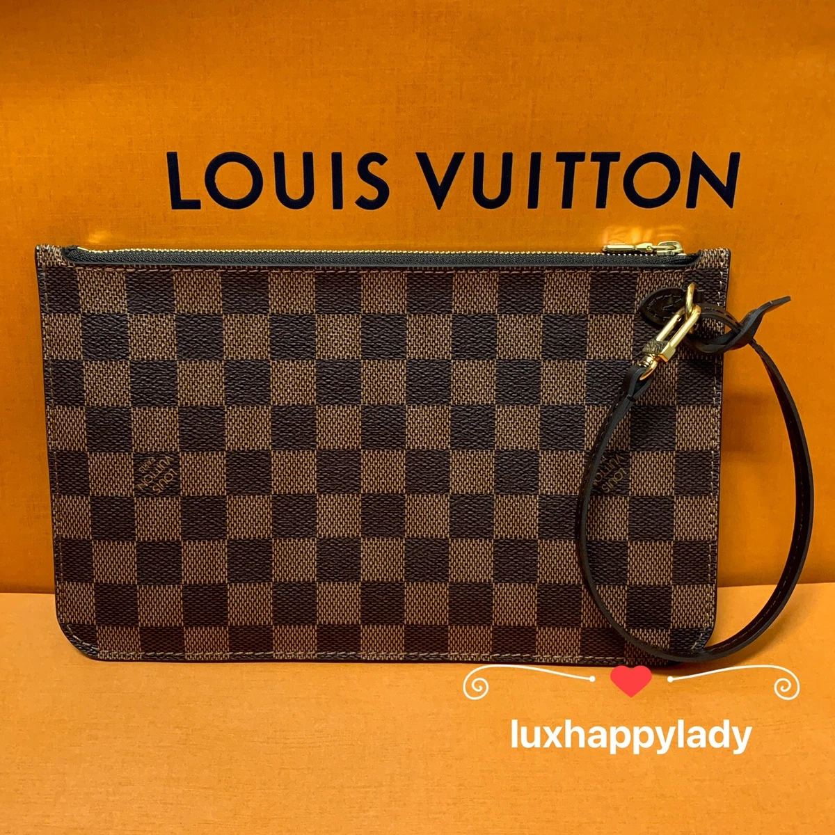 🔥NEW LOUIS VUITTON Large Damier Ebene Red Pouch Pochette Wristlet ❤️GIFT