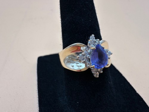 Vintage CE 14K Yellow Gold & Tanzanite Diamond Cluster Ring 5.25 Grams Size 7 - Picture 4 of 14