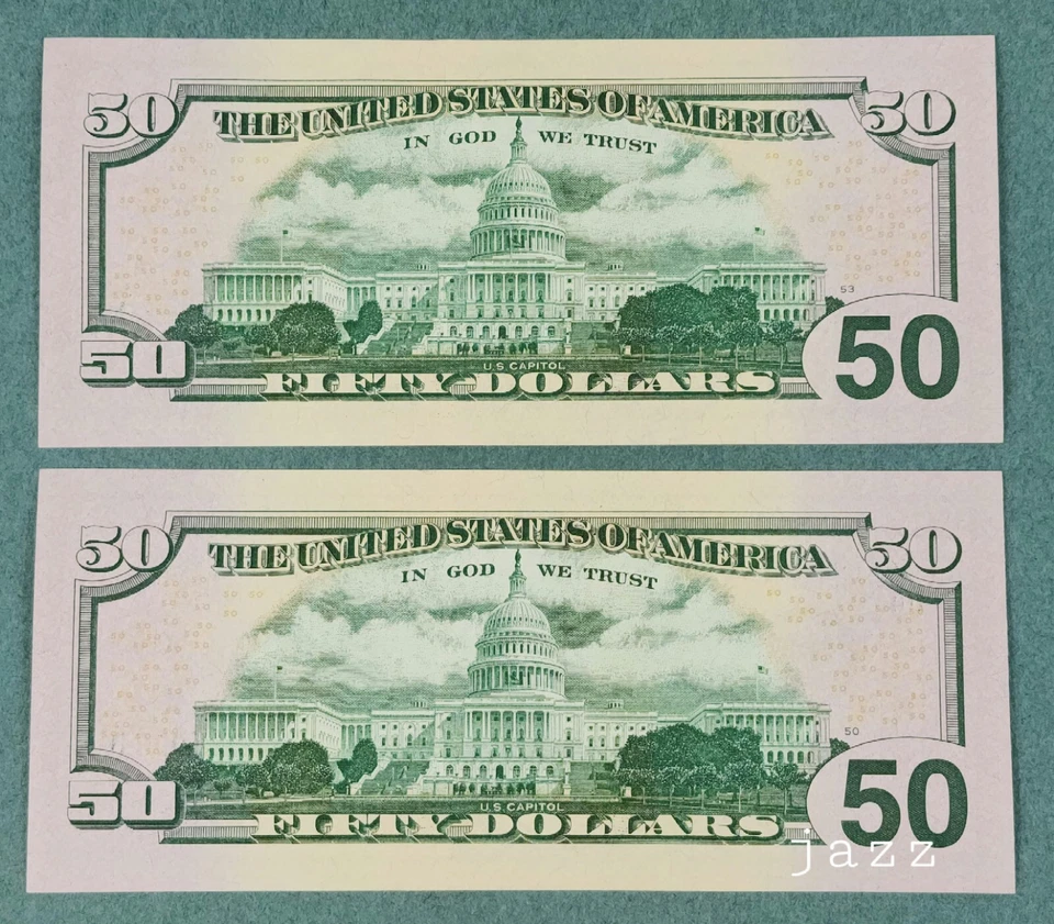 SET 2x NEW 2017A $50 Dollars Sequential Order Banknotes Mint from BEP Strap UNC - Image 2 of 2