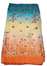 Blue Orange Vintage Dupatta Georgette Heavy Sequined Long Stole Wrap scarf Hijab