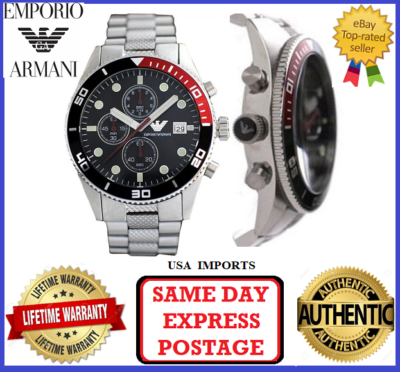Emporio Armani AR5855 Sport Silver, Black and Red Mens Chronograph Wrist  Watch | eBay