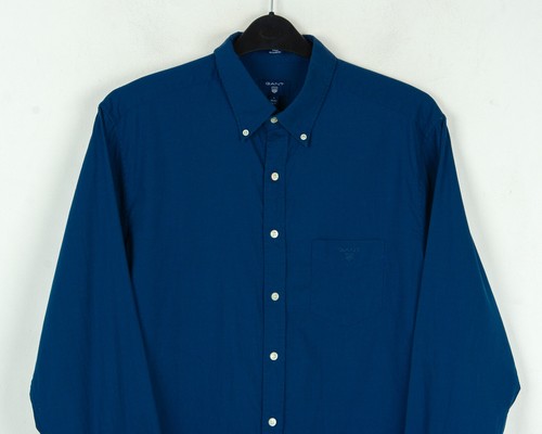 GANT Twill Reg 41 42 Mens 16 1/2 Size L Blue Cotton Shirt Button Up Long Sleeve - Picture 7 of 7