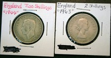 2 VINTAGE COINS ENGLAND 2 SHILLINGS 1944, 1963                     (59