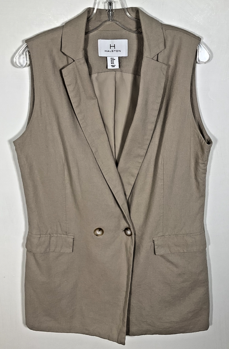 Halston linen blazer Vest Women Medium Sleeveless Longline