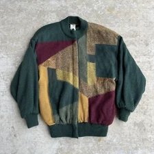 Basler Cardigan Sweater Women's 38 Green Geometric Mohair Blend Button Front