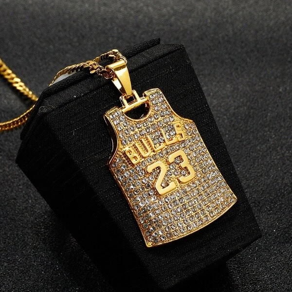 23 Chicago Bulls Michael Jordan NBA Jersey Necklace - Gold Colored -  Rhinestone