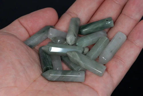 31X8MM GREEN RUTILE QUARTZ GEMSTONE INCLUSIONS RUTILATED POINT LOOSE 2 BEADS - Picture 3 of 4