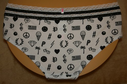 White Extra Low Rise Hipster Victoria's Secret White & Black Lace Hearts L - Picture 2 of 2