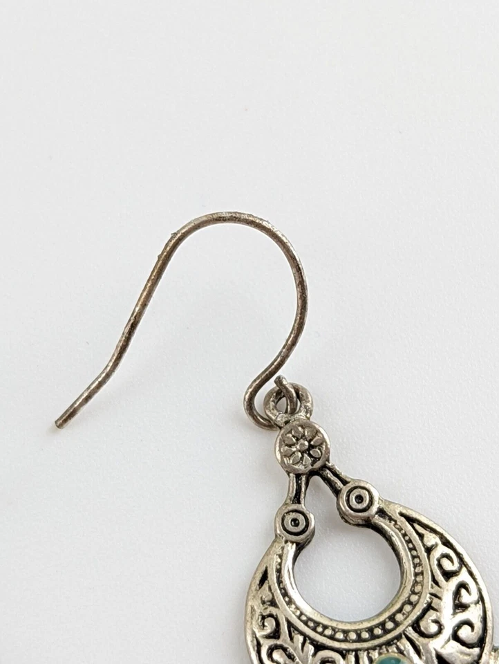 Silver Plated Vintage Mexican Bohemian Turquoise Chandelier Teardrop Earrings - Image 3 of 4