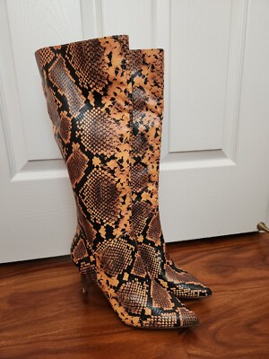 New STEVE MADDEN Kamari Faux Leather Yellow Snake Print Heeled Boots Sz 8 -$129