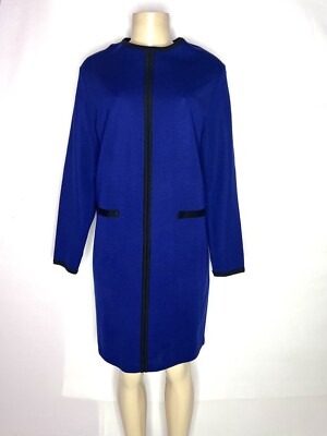 TALBOTS VINTAGE ELECTRIC BLUE W/BLACK TRIM LONG SLEEVE KNIT DRESS SIZE M |  eBay