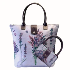 Tapestry Folding Reusable Shopping Bag in Floral Lavender Design